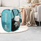 Mesh Pop Up Laundry Hamper with Handles, Collapsible Laundry Basket Side Pocket Dirty Clothes Hamper (Sky Blue)