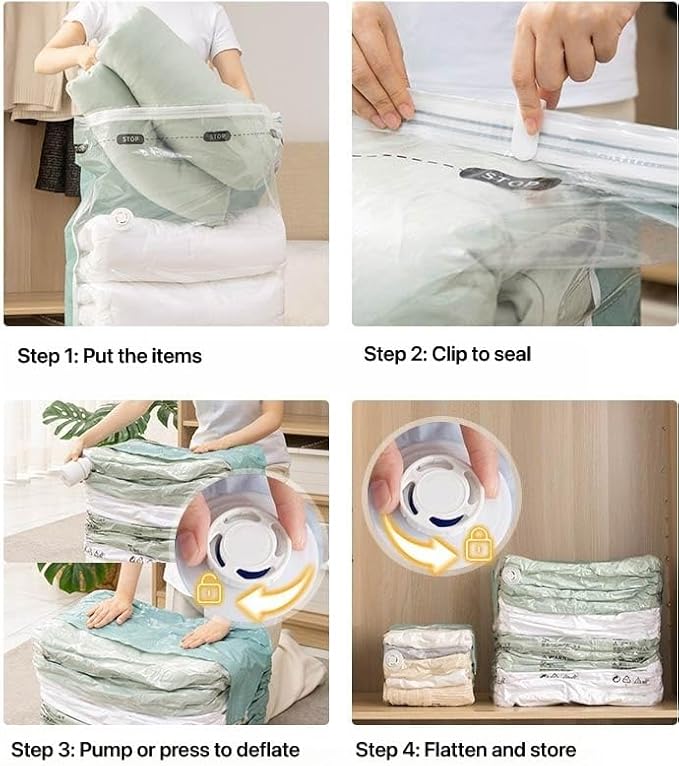 Vacuum Storage Bags for Clothing - NeatNest 6 Pack Large Cube/Box-Shaped Compression Bags for Comforters, Blankets, Bedding & Clothes, Vacuum or Hand Press, Airtight & Reusable, PE+PA Material
