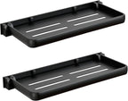 Small Folding Wall Shelf for Bathroom & RV - 90° Fold Up and Waterproof, Small Floating Metal Shelf for Laundry Room, Toilet Room & Sink Side, Aluminum, Save Space (2-Pack, Black)