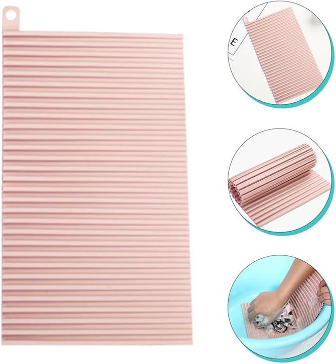 Folding Silicone Non-Slip Small Laundry Washing Board Household Hand Wash Scrubbing Mat with Drainage Pink