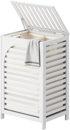 FILWH Laundry Hamper with Lid (16.9 * 13 * 26.5inches) Large Bamboo Laundry Bin Basket 85L Clothes Hamper with 1 Removable Bag Storage baskets for Bathroom (White)