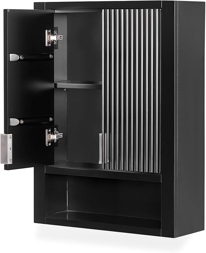 ARIEL Milan Bathroom Wall Cabinet 31" H x 23.1" W x 8" D - Open Shelf - Black