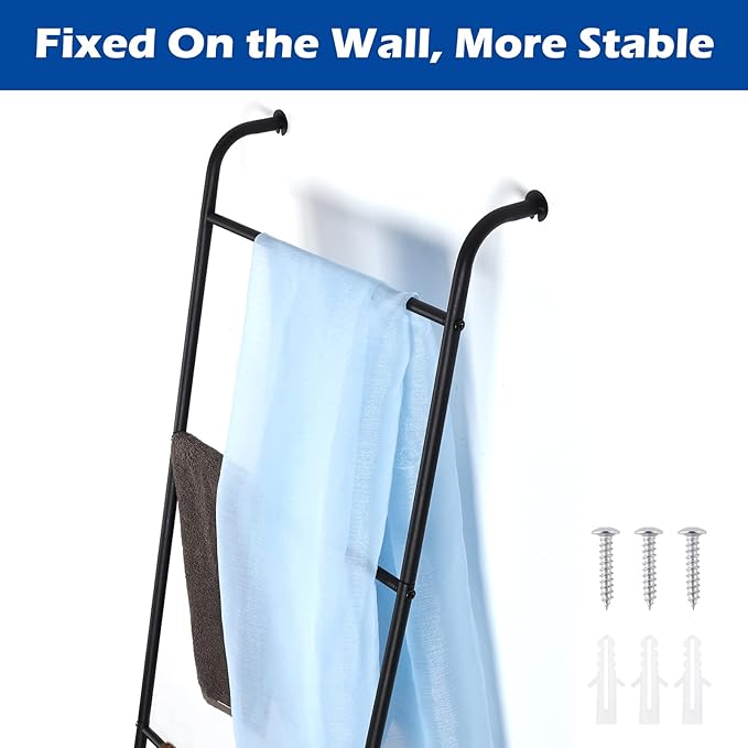 Blanket Ladder Decorative Towel Rack Holder for Bathroom, Wall Leaning Metal Drying Quilt Stand for Living Room Bedroom Farmhouse Home Decor, for Women Mom Mother Her Wife - Black