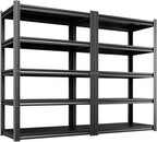 2 Pack Heavy Duty 5-Tier Garage Shelving Unit (2500 LBS Capacity)–71.2"H x 35"W x 16"D Adjustable Metal Storage Rack, Industrial Steel Utility Shelves for Garage, Pantry, Warehouse, and Basement Black