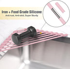 Tomorotec Compact Silicone-Coated Triangle Dish Drying Rack for Sink Corner - Foldable Stainless Steel Over-The-Sink Organizer and Storage Shelf (Pink)