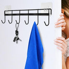 Wall Mounted Kitchen Utensil Rack, No Drilling Iron Hanging Hook for Kitchen Organization, Black, 12.4X2.95In
