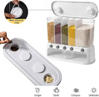 ETOYA Dry Food Dispenser, Wall mounted 5 Grid Cereal Dispenser,Rice dispenser 25 pounds Kitchen Storage with Measuring Cup for Kitchen, Pantry, Restaurant & Bulk Food