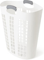 Gracious Living Laundry Basket, Easy Carry Flex Collapsible Hamper, 87.5 Liters, White - Large Plastic Clothes Storage Organizer for Home, Bathroom, and Bedroom
