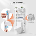 VEVOR Over The Toilet Storage, 3-Tier Adjustable Over Toilet Bathroom Organizer, Bamboo Storage Shelf Rack with 3 Hooks, Freestanding Easy Assembly Laundry Space Saver, Fit Most Toilets