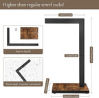 Hand Towel Holder for Bathroom, Hand Towel Stand with Wood Base, L-Shape Hand Towel Rack Height 13.85'' for Vanity Countertop, Kitchen Counter, (Rustic Brown-Square Base-L Shape)