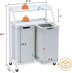 Laundry Hamper, Laundry Sorter 2 Section, Rolling Laundry Basket with Wheels, 2 Shelves, 2 × 14.5 Gal, Pull-Out and Removable Oxford Fabric Bags, for Laundry Room, White and Grey