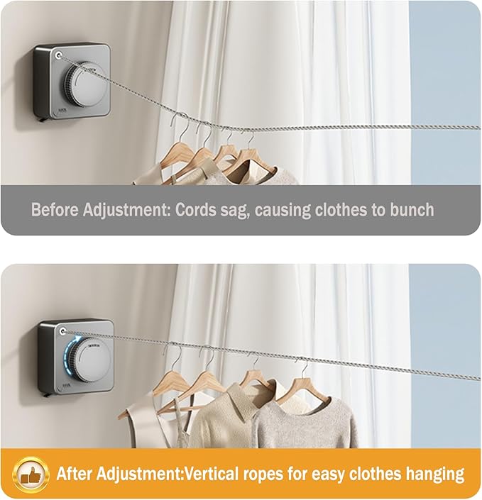 Retractable Clothesline Indoor,13.8 Feets Clothes Line Retracting Laundry Drying Line Heavy Duty