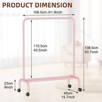 Rolling Clothing Racks for Hanging Clothes, Garment Rack for Clothes to Hang, Metal Portable Wardrobe Rack for Coats, Jackets, Shirts, Dress,Pink