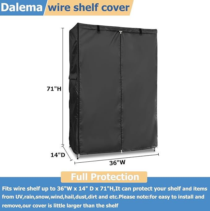 Wire Rack Covers,Heavy Duty 600D Dustproof Waterproof Storage Rack Covers for Metal Shelves,Storage Shelf Cover with Zipper for Wire Shlef,36''W x 14''D x 71''H,Black