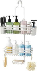 Shower Caddy Hanging for Bathroom Organizers and Storage, 3 Tier Adjustable Anti-Swing Shower Organizer hanging with Heavy-Duty Suction Cups, Damage-Free Rustproof (White)