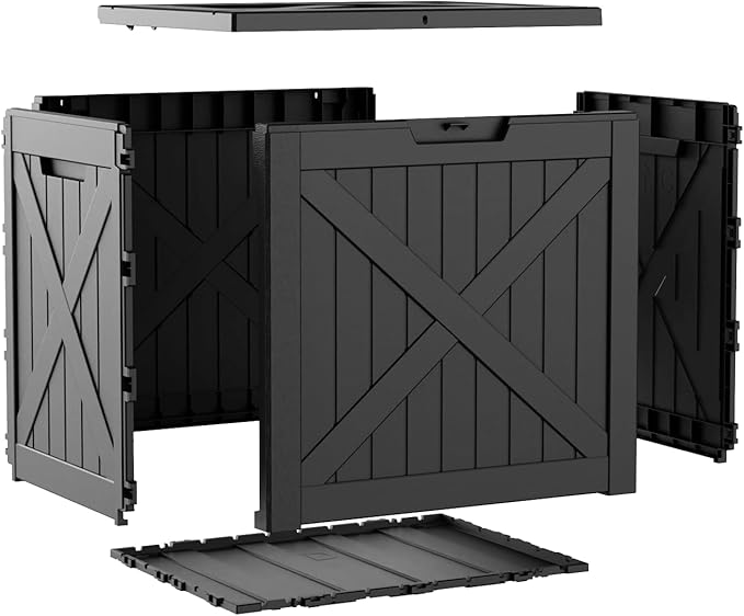 32 Gallon Resin Deck Box Outdoor Storage Box for Patio Furniture,Outdoor Cushions,Garden Tools and Pool Supplies,Waterproof,Lockable(Black,32Gallon)