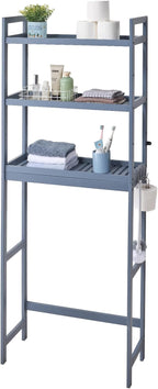VEVOR Over The Toilet Storage, 3-Tier Adjustable Over Toilet Bathroom Organizer, Bamboo Storage Shelf Rack with 3 Hooks, Freestanding Easy Assembly Laundry Space Saver, Fit Most Toilets, White