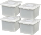 IRIS USA 8 Pack File Box, Plastic File Organizer with Lids for Letter/Legal File, Portable Document Box, Storage Bin with Secure Lid, Pearl 35 Qt.