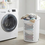 White Wheeled Plastic Laundry Hamper – Adult-Sized Rolling Basket With Handles For Home & Dorms