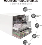 Desk Organizer with Drawer, Desk Storage Box, Plastic Office Stationery Supplies Organizers, Desktop Organizer for Office School Home (3 drawer, White)