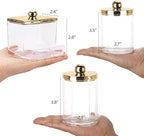Tbestmax 3 Pack Qtips Dispenser - Bathroom Organizers and Storage Containers, Plastic Apothecary Jars with Gold Lids for Cotton Ball Swab Round Pads, Floss - Gold
