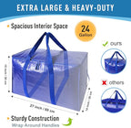 Extra Large Moving Bags Heavy Duty Totes for Storage Packing, Space Saving, Traveling, with Zippers & Strong Carrying Handles (Set of 8)