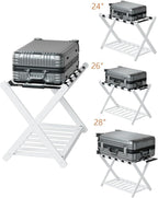 Luggage Rack, Folding Luggage Rack for Guest Room, Bamboo Suitcase Stand with Unique Magnetic Locking, Luggage Stand with Storage Shelf for Hotel, Bedroom, Guest Room, White, WT01XLG1