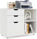 Giantex 3 Drawer File Cabinet, Office Storage Cabinet Fits Files Letter, A4, Legal Size, Rolling Printer Stand with Adjustable Shelf, Office Organization and Storage, Lateral Filing Cabinet (White)