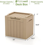 Patiowell 30 Gallon Resin Deck Box, Outdoor Storage Box for Patio Furniture, Deliveries, Pool Supplies,Waterproof and Lockable, Light Brown