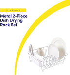 Sweet Home Collection Metal 2 Piece Dish Drying Rack Set Drainer with Utensil Holder Simple Easy to Use Fits in Most Sinks, 14.5" x 13" x 5.25", White