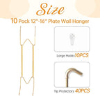 Bilillo 10 Pack Plate Hangers for the Wall, Suitable for 12-16 inch Art Plate, Invisible Heavy Duty Wire Plate Holder with Wall Hooks, Plate Hangers for Displaying Plates, Platter, Dish