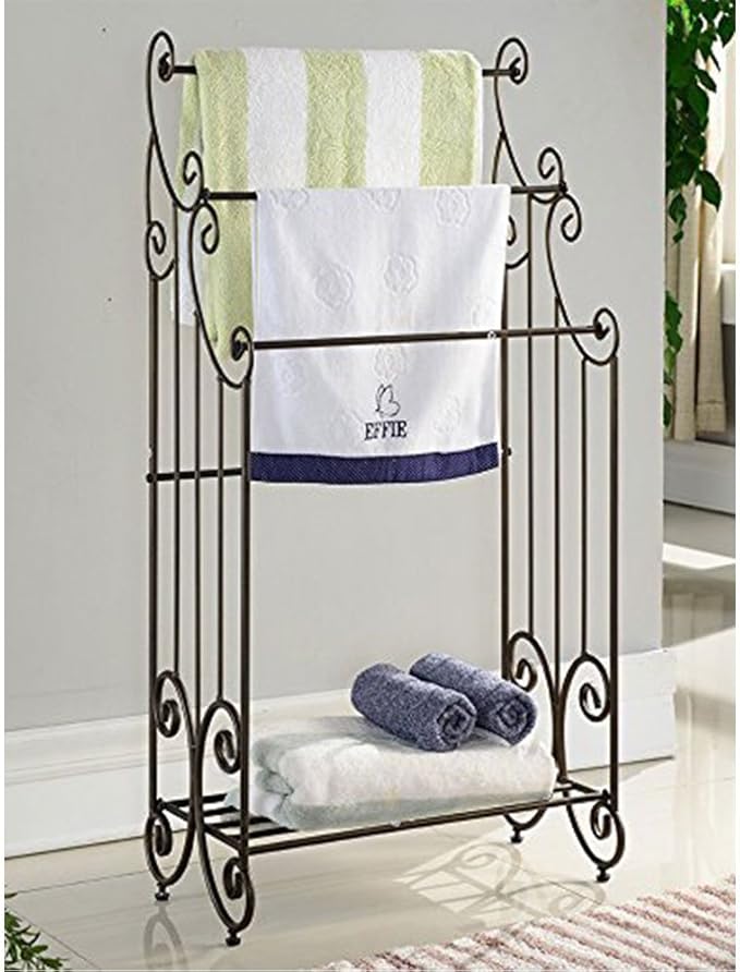 Kings Brand Furniture Pewter Metal Towel Racks for Bathroom with Shelf - 3 Long, Sturdy, Versatile & Modern Towel Rack with Storage Shelf Perfect for Laundry Room, Kitchen Area & Bathroom Towel Rack