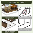 J JACKCUBE DESIGN Cofee Syrup Bottle Holder Rack, Rustic Wood and White Metal Wire 2 Tier 4 Syrup, Wine, Dressing Bottle Countertop Display Storage Stand for Kitchen Coffee Bar- MK816F