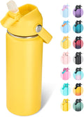 18oz Insulated Stainless Steel Water Bottle, Wide Mouth Double Wall Vacuum, Silicone Straw, Sweat & Leak Proof, BPA Free Insulated Water Flask for Travel, Keep Cold 24h Hot 12h, Yellow