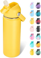 18oz Insulated Stainless Steel Water Bottle, Wide Mouth Double Wall Vacuum, Silicone Straw, Sweat & Leak Proof, BPA Free Insulated Water Flask for Travel, Keep Cold 24h Hot 12h, Yellow