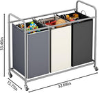 LINZINAR 3-Bag Laundry Basket Sorter Laundry Hamper Cart with Heavy Duty Rolling Lockable Wheels and Removable Bags (Assorted)
