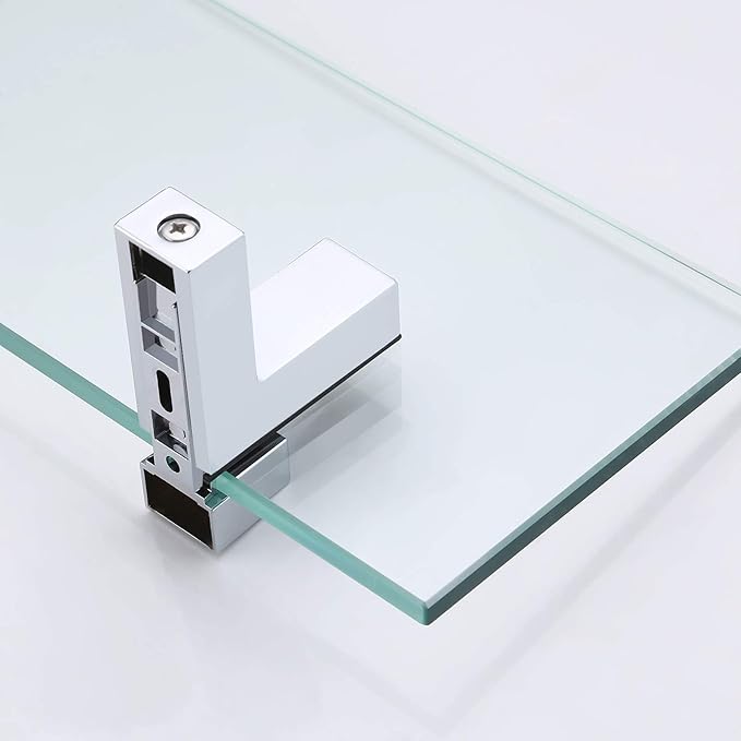 KES Glass Shelves for Bathroom, Bathroom Tempered Glass Shelf Rectangle 16 Inch Bracket Wall Mount 2 Pack Polished Chrome, BGS3201S40-P2