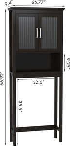 Spirich Over The Toilet Storage Cabinet with Moru Tempered Glass Doors, Bathroom Organizer Above Toilet Storage Cabinet, Espresso