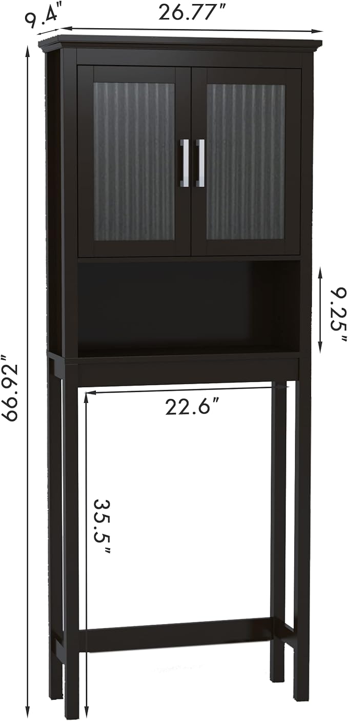 Spirich Over The Toilet Storage Cabinet with Moru Tempered Glass Doors, Bathroom Organizer Above Toilet Storage Cabinet, Espresso
