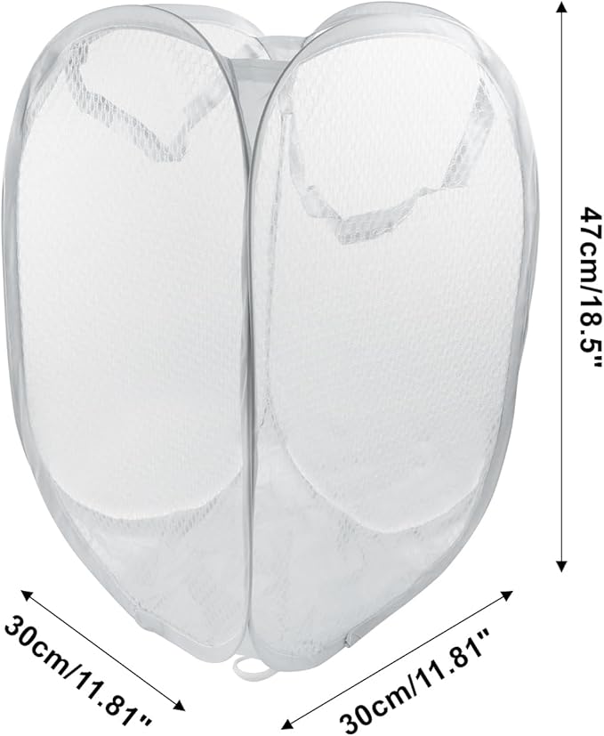 2 Pack Foldable Pop-Up Laundry Hamper, Collapsible Mesh Clothes Basket Laundry Baskets with Carry Handles(White)