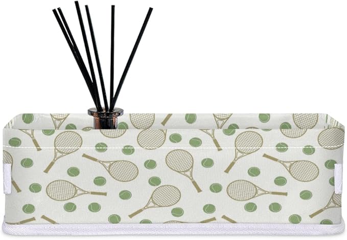 Tennis Racket Bathroom Basket Foldable Toilet Tank Topper Paper Basket Waterproof Fabric Storage Organizer Bins Decorative Open Storage for Home Closet Containers Cabinet Set of 2