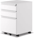 3-Drawer Mobile File Cabinets Rolling, Vertical Metal Filing Cabinet for Legal & Letter File Anti-tilt Design with Lock Under Desk Office Drawers Fully Assembled (White)