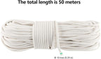 FUNSUEI 3/8 Inch 164 Feet White Cotton Clothesline Rope, Cotton Braided Clothesline Rope for Clothes Hanging, Plant Hanger, Knitting Crafts