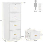 Tribesigns 4-Drawer File Cabinet with Lock, Locked File Cabinet with Key, Tall Wooden Filing Cabinets for Home Office, Vertical Office Storage for Legal Size/Letter/A4/Files, White (2 Pcs)