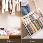 HSLFUAI 2 Pack Drawer Organizer for Thin Jeans,Pants,T-shirts Foldable Closet Organizer Drawer Soft Fabric Dresser Drawer Divider Bins for Thin Jeans,Pants,T-shirts (White-7M-2PCS)
