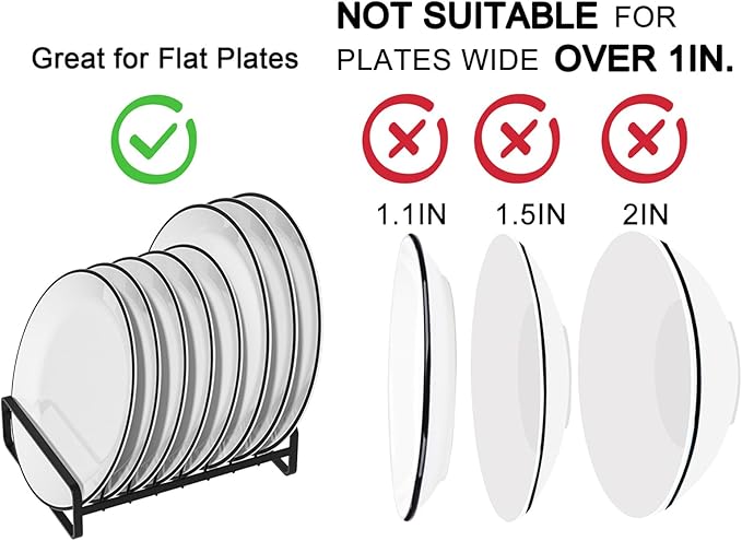 2 Pack Plate Holders Organizers 8 Slots Upright Cabinet Dish Drying Racks Metal Plate Stands (for 6In. 10In. Plates) Dish Organizers for Countertop and Cupboard(at Least 11.2in.Height) Black