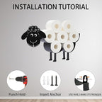 Sheep Toilet Tissue Holder,Animal Paper Holders,Decorative Metal Papers Holder,Funny Toilet Animal Storage for Bathrooms,Bathroom Paper Organizer for Extra 8 Rolls Stand & Wall Mounted Art Decor