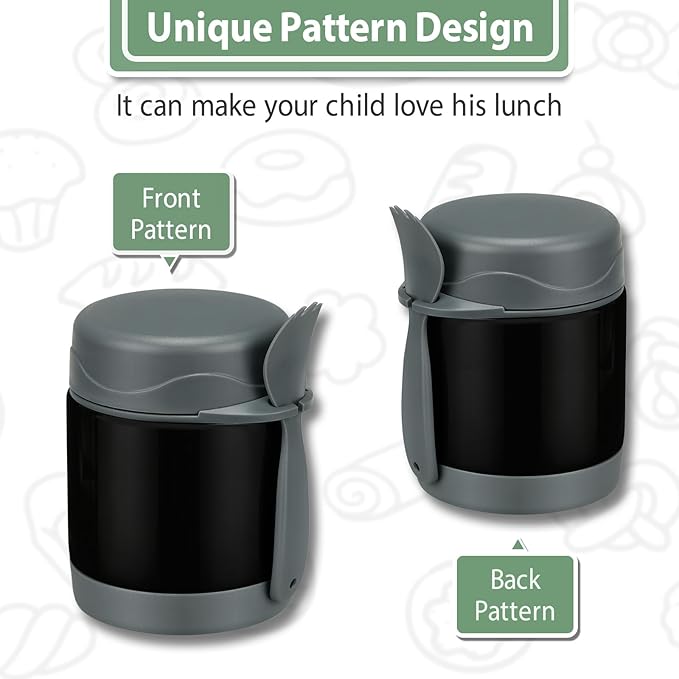 10oz Soup Thermo for Hot Food Kids,Lunch Kids Jar with Spoon Insulated Containers,Leak Proof Stainless Steel Wide Mouth Lunch School(Black)