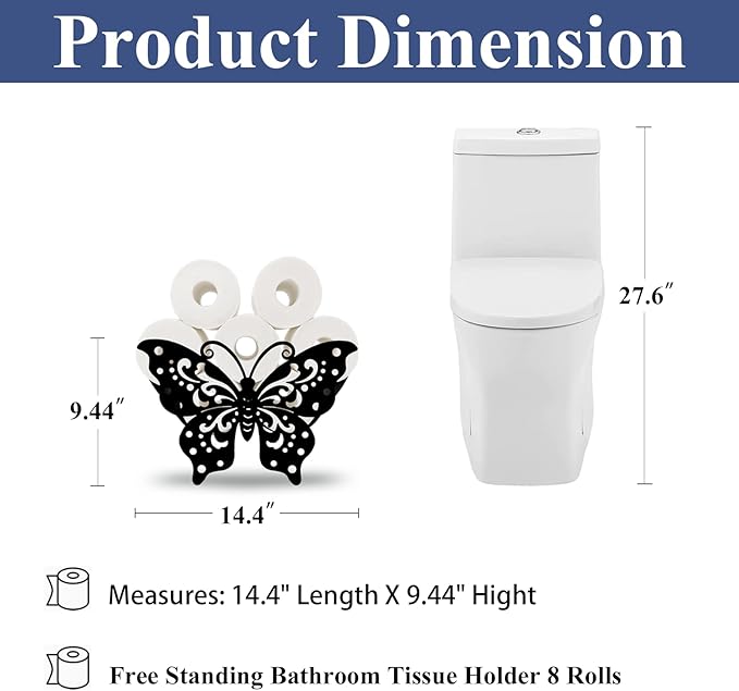 Cute Butterfly Toilet Tissue Holder,Animal Paper Holders,Decorative Metal Papers Holder,Funny Toilet Animal Storage for Bathrooms,Bathroom Paper Organizer for Extra 8 Rolls Free Standing Art Decor