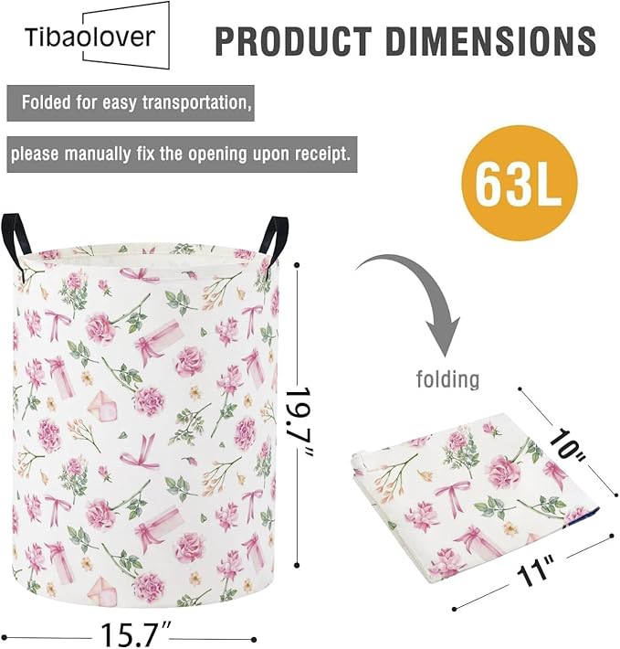 Baby Laundry Basket Baby Nursery Hamper Kids Laundry Basket Toy Storage Bin for Boys Room Decor Gift Baskets for Bedroom Bathroom(Gift Flower)